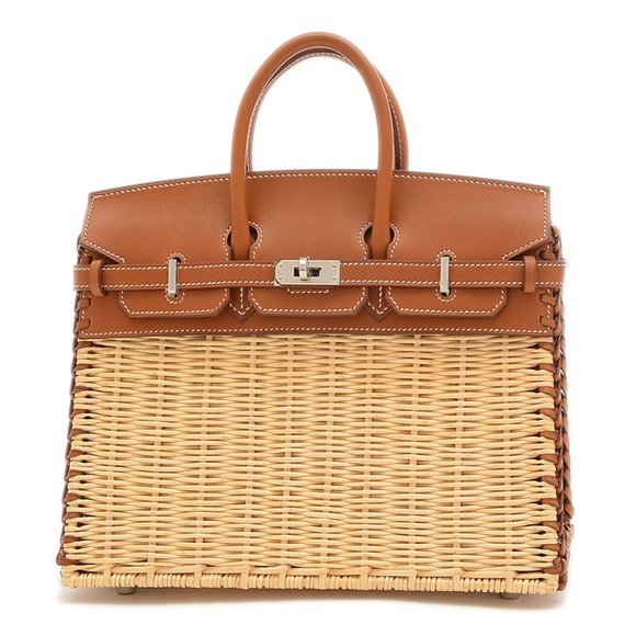 Hermes Birkin Picnic 25 Handbag Barenia Rattan Forbes U Stamp - Picture 10 of 10